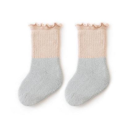 MyKids-USA® Baby Kids Unisex Color Patchwork Comfortable Ruffle Fringe Crew Socks