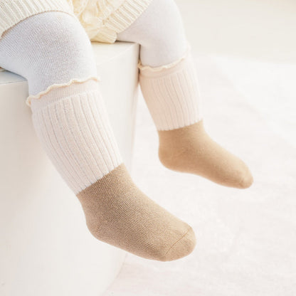 MyKids-USA® Baby Kids Unisex Patchwork Comfortable Mid-Calf Socks With Ribbed Cuffs Set