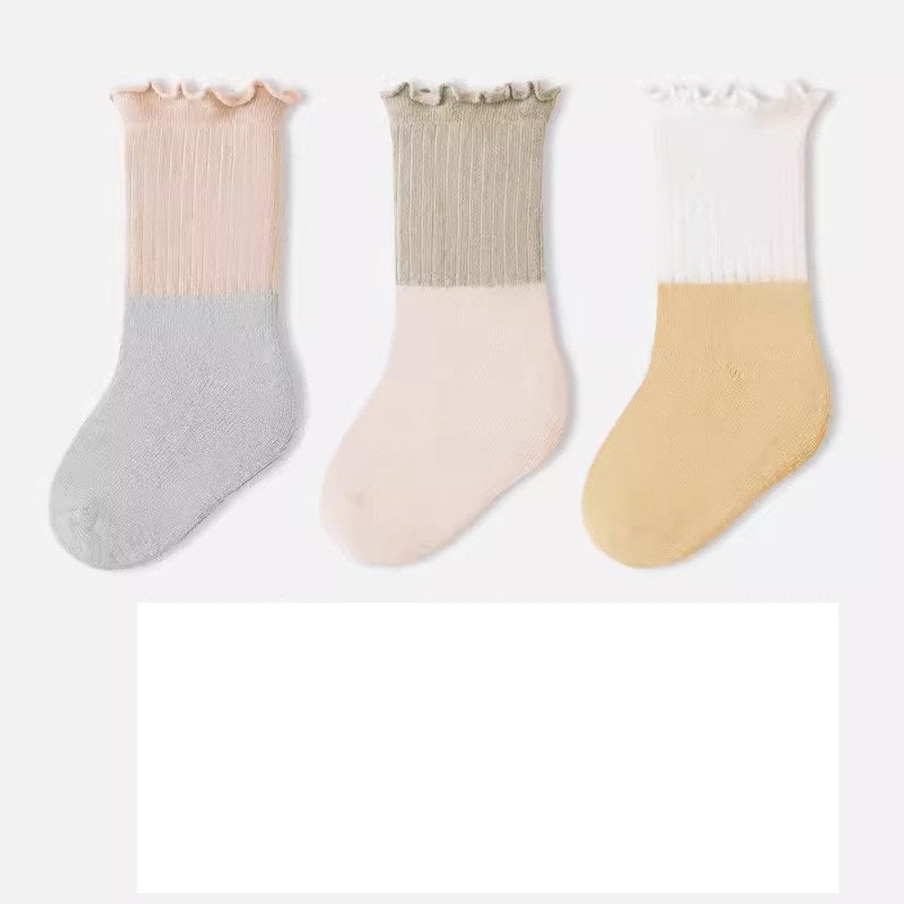 MyKids-USA® Baby Kids Unisex Patchwork Comfortable Mid-Calf Socks With Ribbed Cuffs Set