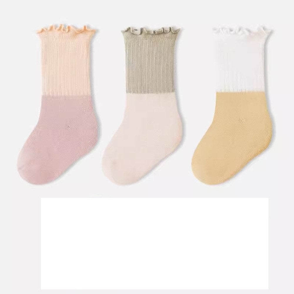 MyKids-USA® Baby Kids Unisex Patchwork Comfortable Mid-Calf Socks With Ribbed Cuffs Set