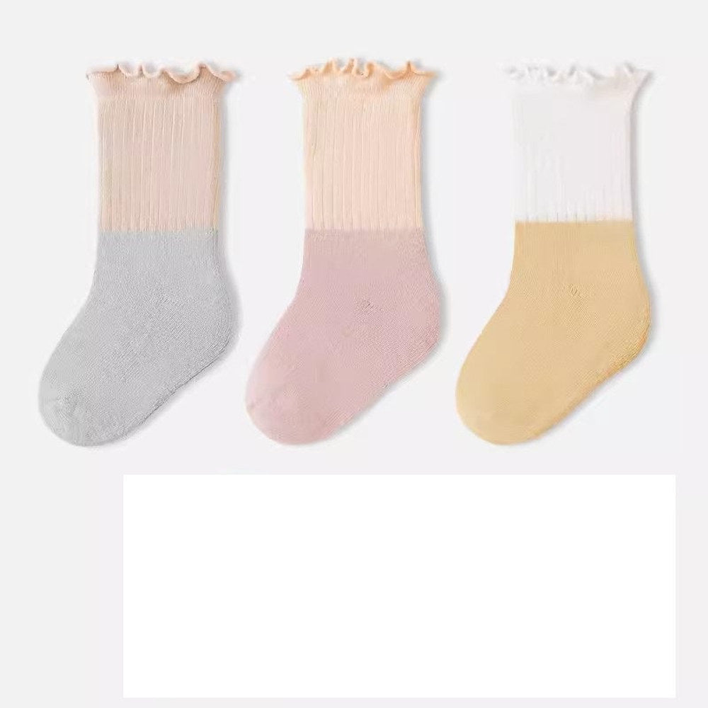 MyKids-USA® Baby Kids Unisex Patchwork Comfortable Mid-Calf Socks With Ribbed Cuffs Set
