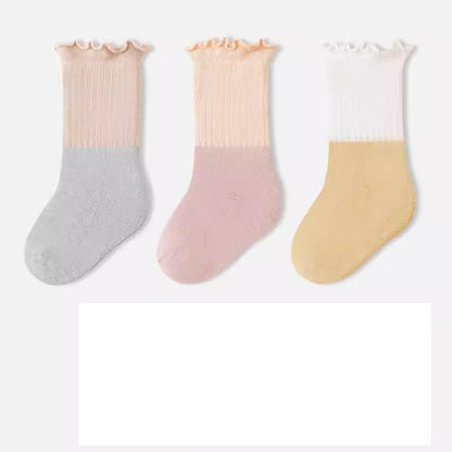MyKids-USA® Baby Kids Unisex Patchwork Comfortable Mid-Calf Socks With Ribbed Cuffs Set