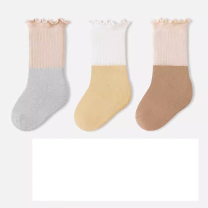 MyKids-USA® Baby Kids Unisex Patchwork Comfortable Mid-Calf Socks With Ribbed Cuffs Set
