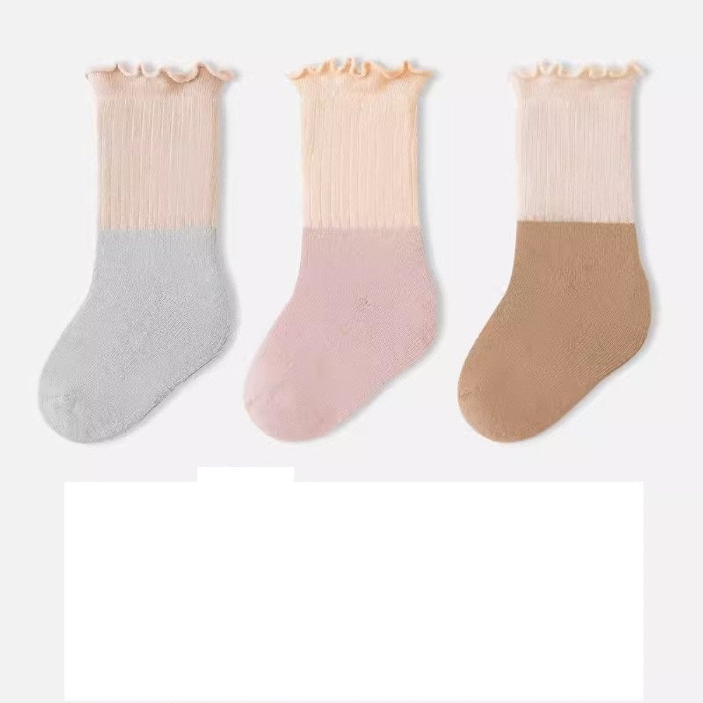 MyKids-USA® Baby Kids Unisex Patchwork Comfortable Mid-Calf Socks With Ribbed Cuffs Set