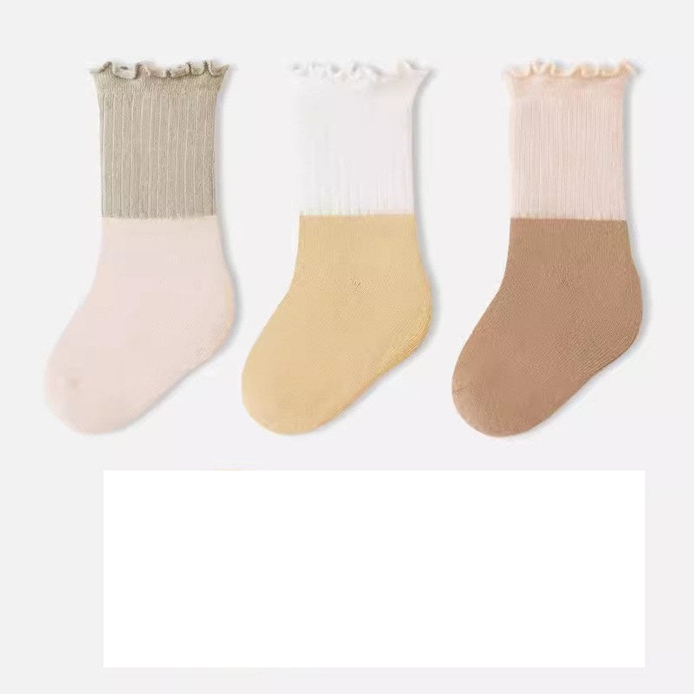 MyKids-USA® Baby Kids Unisex Patchwork Comfortable Mid-Calf Socks With Ribbed Cuffs Set
