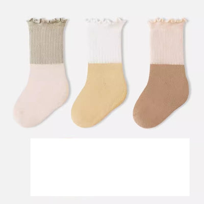 MyKids-USA® Baby Kids Unisex Patchwork Comfortable Mid-Calf Socks With Ribbed Cuffs Set