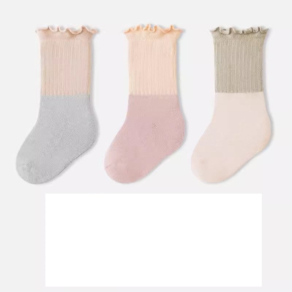MyKids-USA® Baby Kids Unisex Patchwork Comfortable Mid-Calf Socks With Ribbed Cuffs Set