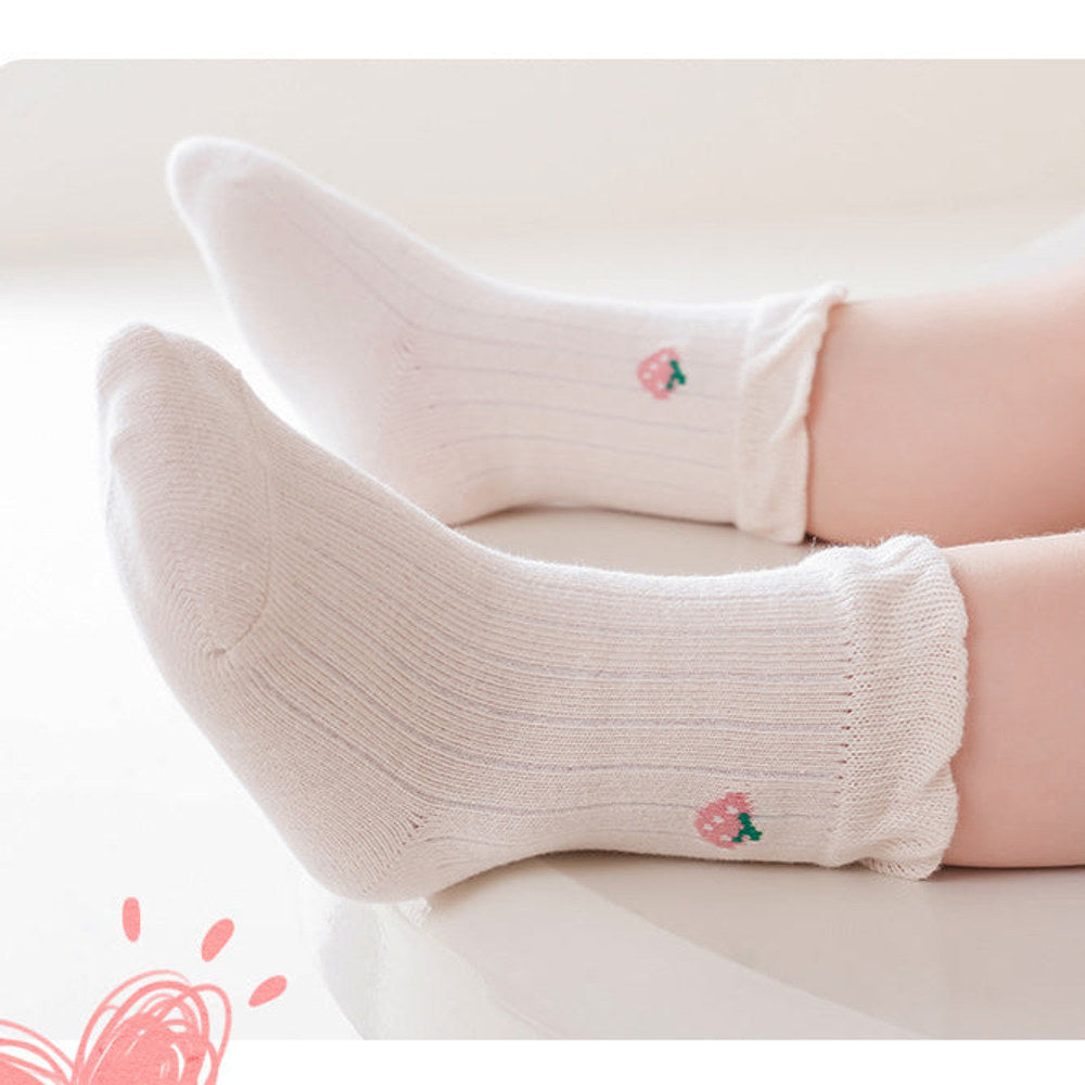MyKids-USA® Baby Girls Frilled-Edges Breathable Mid-Calf Socks 2 Pairs