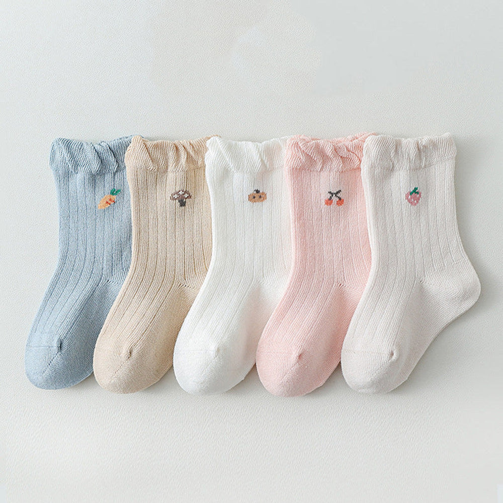 MyKids-USA® Baby Girls Frilled-Edges Breathable Mid-Calf Socks 2 Pairs