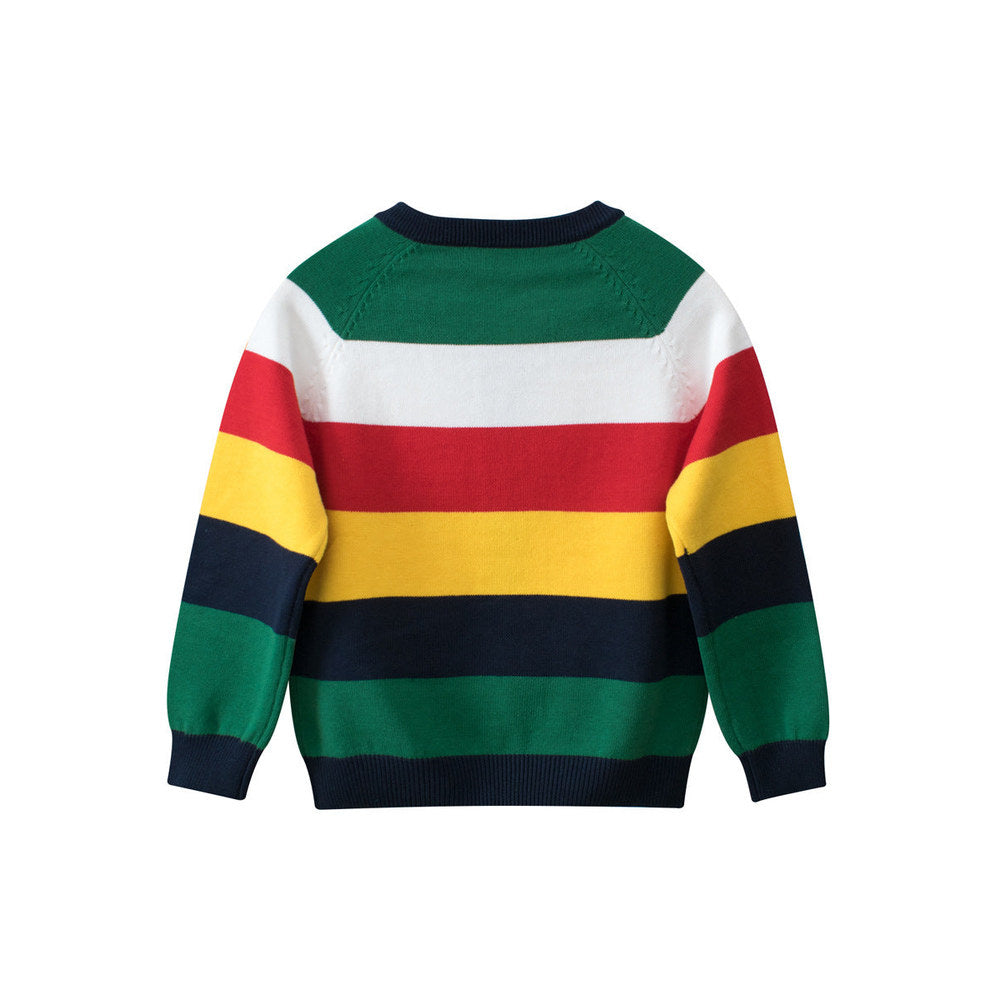 MyKids-USA® Cross-Border Children’s Rainbow Striped Knit Sweater Cardigan For – One-Piece Dispatch For Boys Cardigan