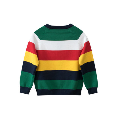 MyKids-USA® Cross-Border Children’s Rainbow Striped Knit Sweater Cardigan For – One-Piece Dispatch For Boys Cardigan