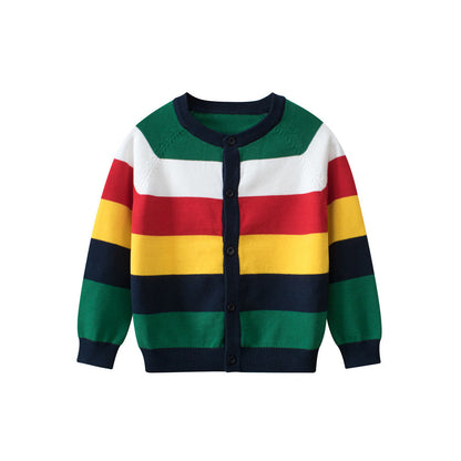 MyKids-USA® Cross-Border Children’s Rainbow Striped Knit Sweater Cardigan For – One-Piece Dispatch For Boys Cardigan