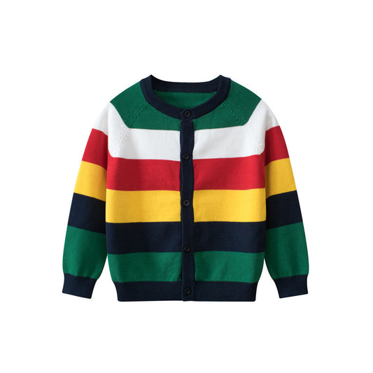 MyKids-USA® Cross-Border Children’s Rainbow Striped Knit Sweater Cardigan For – One-Piece Dispatch For Boys Cardigan