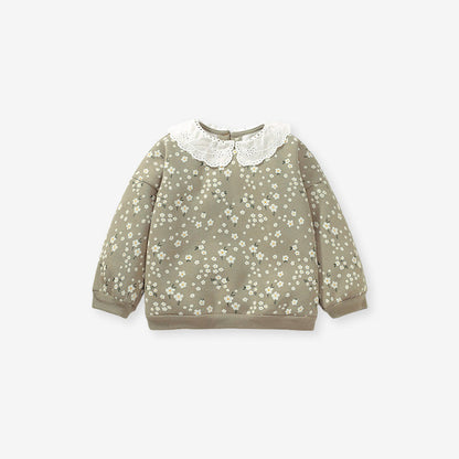MyKids-USA® Baby Girls Kids Cute Lace Trim Peter Pan Collar Long Sleeve Pullover Top