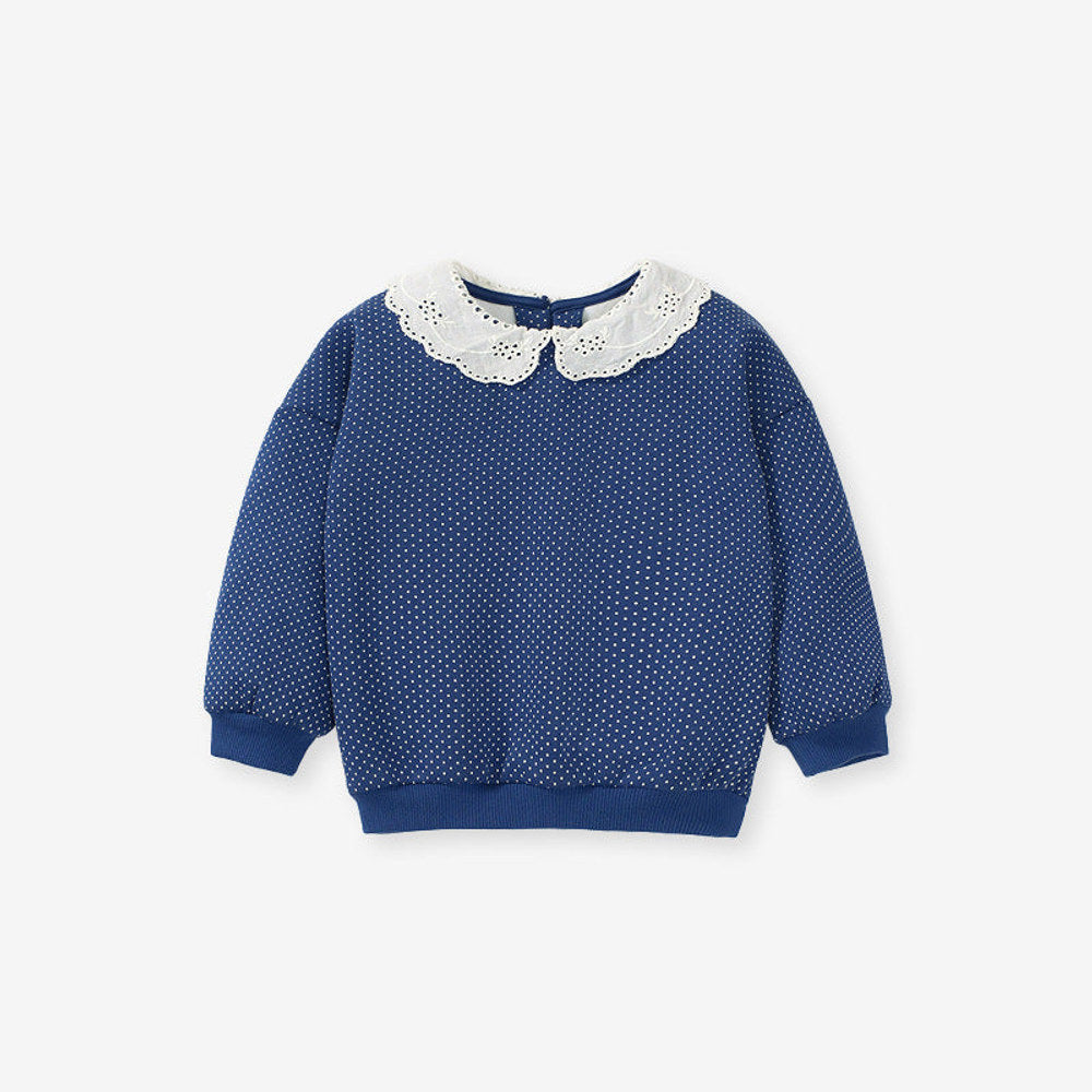MyKids-USA® Baby Girls Kids Cute Lace Trim Peter Pan Collar Long Sleeve Pullover Top