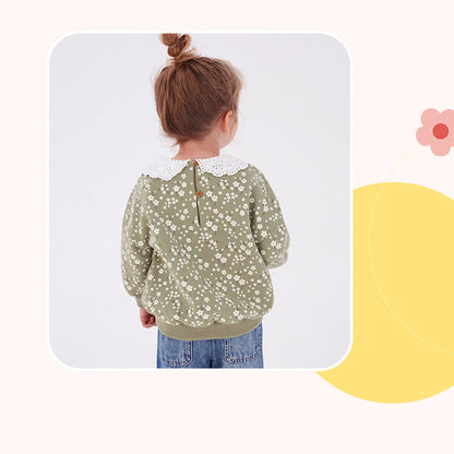MyKids-USA® Baby Girls Kids Cute Lace Trim Peter Pan Collar Long Sleeve Pullover Top