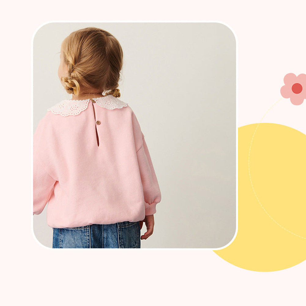 MyKids-USA® Baby Girls Kids Cute Lace Trim Peter Pan Collar Long Sleeve Pullover Top