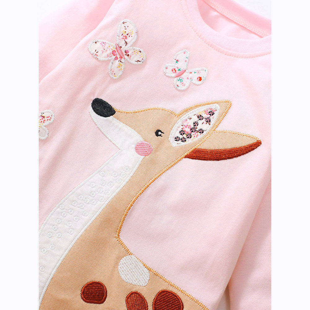 MyKids-USA® Baby Girls Kids Deer Cartoon Embroidery Long Sleeve Top Pullover