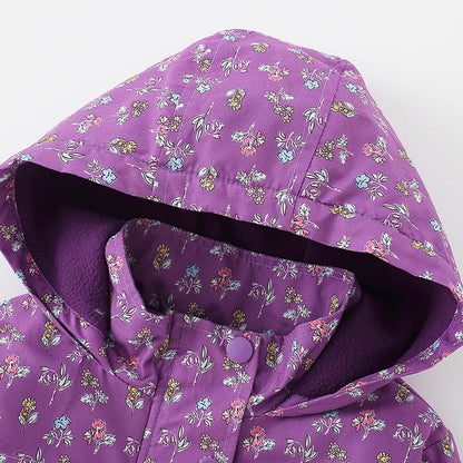 MyKids-USA® European And American Style Girls’ Outerwear: Hooded Zip-Up Floral Coat With Long Sleeves For Children