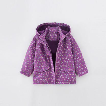 MyKids-USA® European And American Style Girls’ Outerwear: Hooded Zip-Up Floral Coat With Long Sleeves For Children