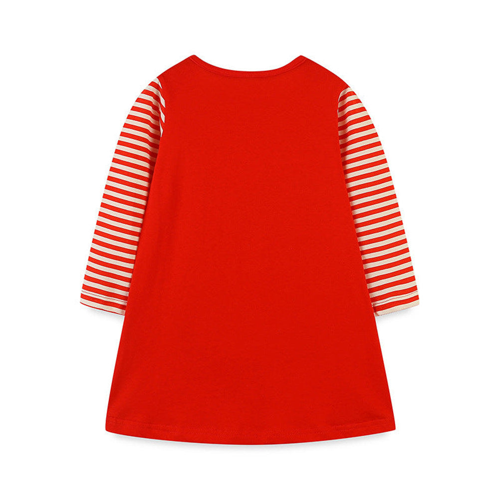 MyKids-USA® Girls’ European-American Style Christmas Tree Cartoon Pattern Striped Sleeves Dress