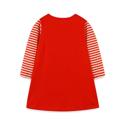 MyKids-USA® Girls’ European-American Style Christmas Tree Cartoon Pattern Striped Sleeves Dress
