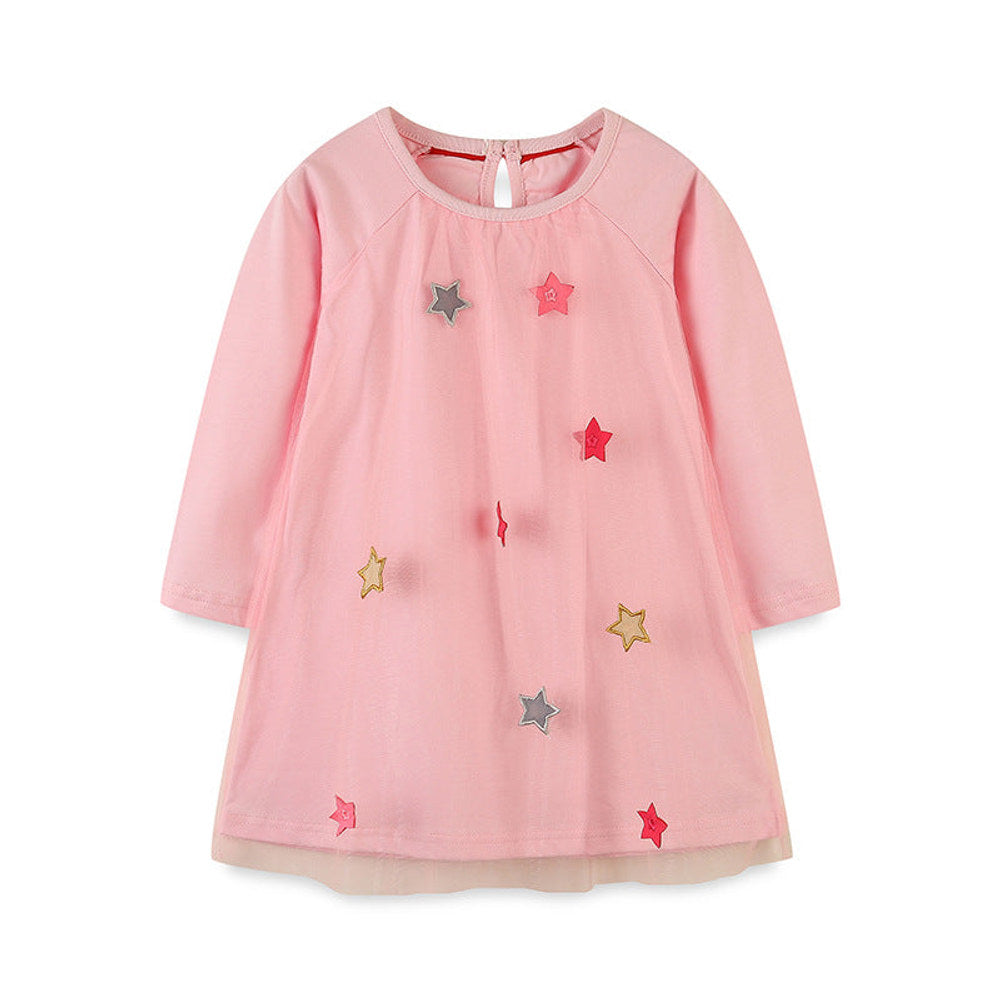 MyKids-USA® Girls’ Long Sleeve Princess Dress For Children, Baby Girls’ Exquisite Heart/Star Mesh Dress