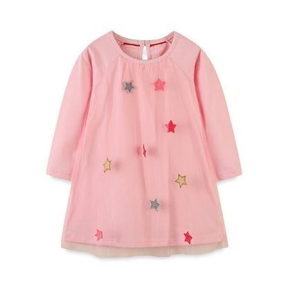 MyKids-USA® Girls’ Long Sleeve Princess Dress For Children, Baby Girls’ Exquisite Heart/Star Mesh Dress