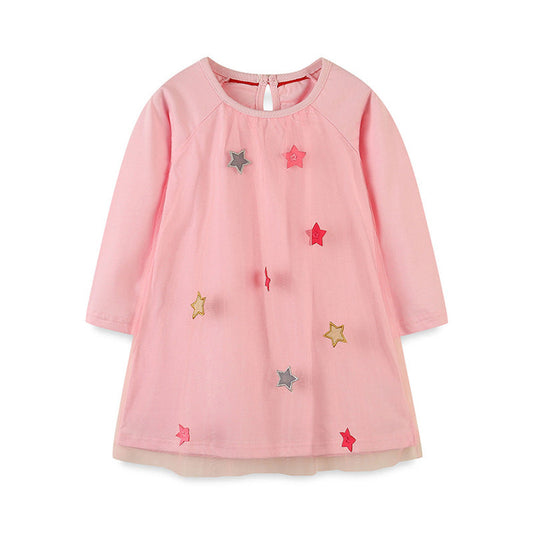 MyKids-USA® Arrival Girls’ Long Sleeve Princess Dress For Children, Baby Girls’ Exquisite Heart/Star Mesh Dress
