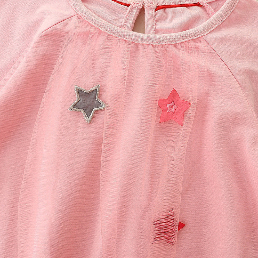 MyKids-USA® Girls’ Long Sleeve Princess Dress For Children, Baby Girls’ Exquisite Heart/Star Mesh Dress