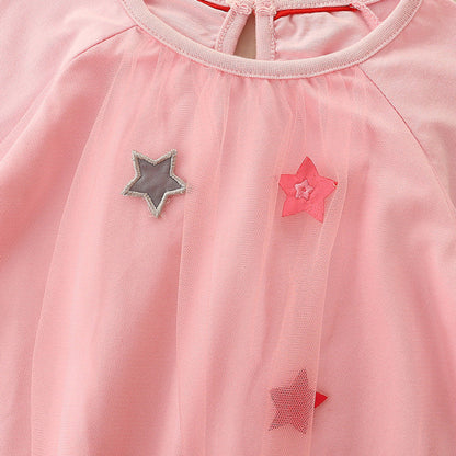 MyKids-USA® Girls’ Long Sleeve Princess Dress For Children, Baby Girls’ Exquisite Heart/Star Mesh Dress