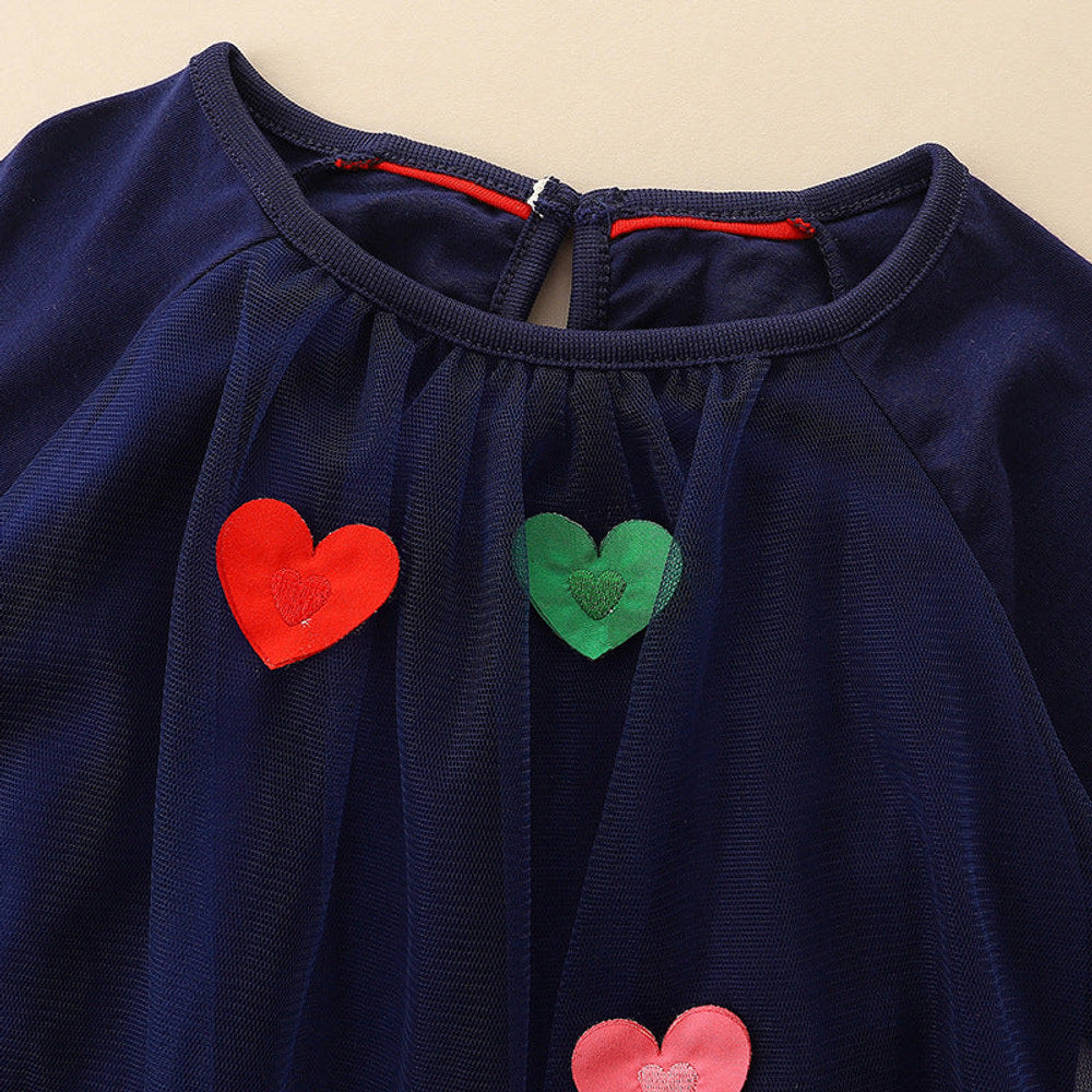 MyKids-USA® Girls’ Long Sleeve Princess Dress For Children, Baby Girls’ Exquisite Heart/Star Mesh Dress