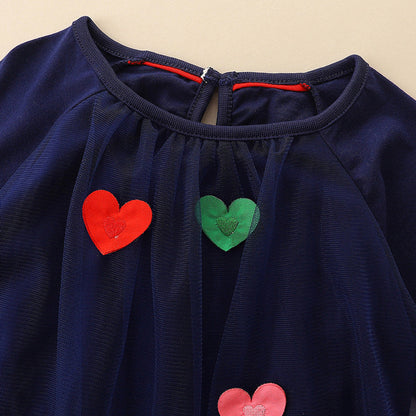 MyKids-USA® Girls’ Long Sleeve Princess Dress For Children, Baby Girls’ Exquisite Heart/Star Mesh Dress