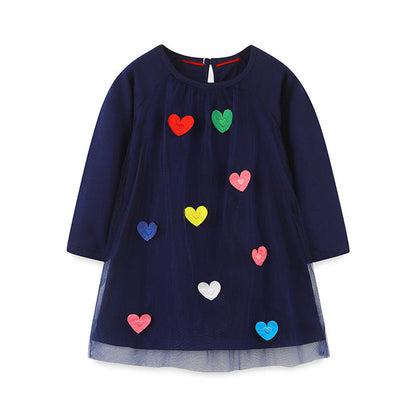 MyKids-USA® Girls’ Long Sleeve Princess Dress For Children, Baby Girls’ Exquisite Heart/Star Mesh Dress