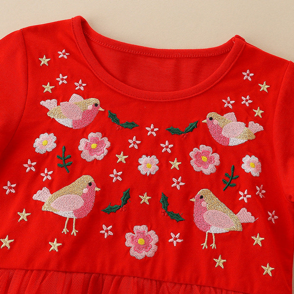 MyKids-USA® Children’s Dress With Cute Embroidery, European-American Style Mesh Princess Dress