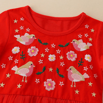 MyKids-USA® Children’s Dress With Cute Embroidery, European-American Style Mesh Princess Dress