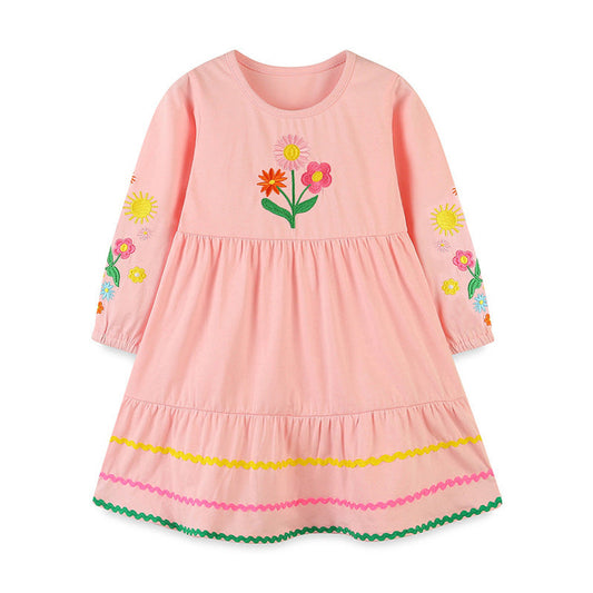 MyKids-USA® Adorable Floral Embroidered Dress: A Sweet Round Neck Princess Dress For Girls