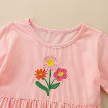 MyKids-USA® Adorable Floral Embroidered Dress: A Sweet Round Neck Princess Dress For Girls