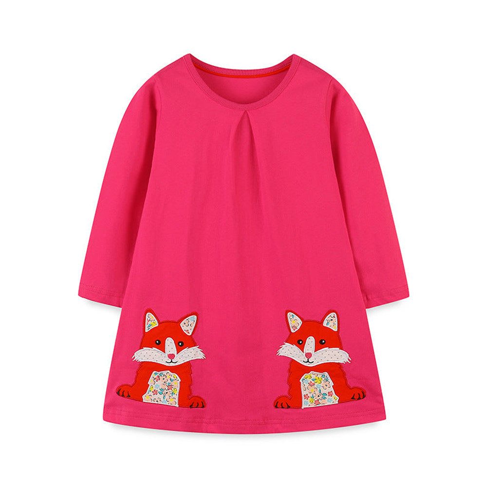 MyKids-USA® Girls’ Cartoon Pattern Embroidery Crew Neck Dress