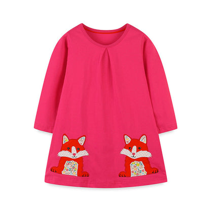 MyKids-USA® Girls’ Cartoon Pattern Embroidery Crew Neck Dress