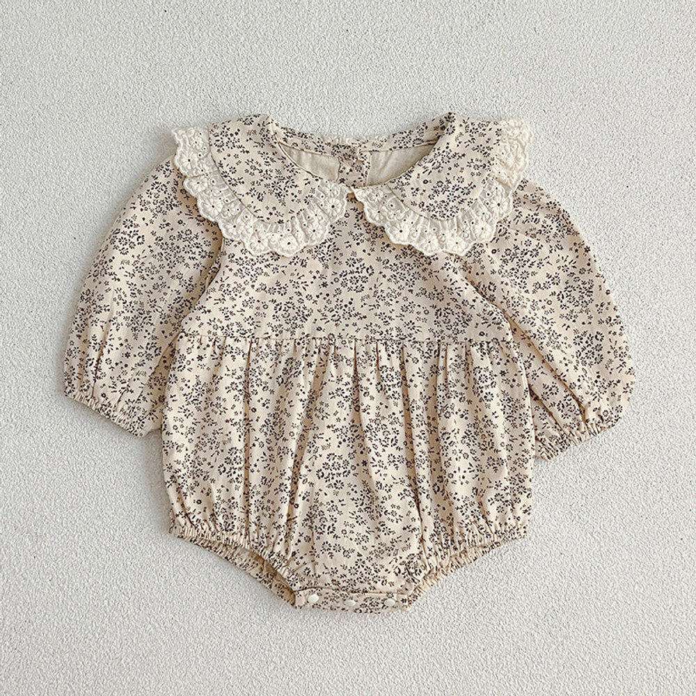 MyKids-USA® Adorable Baby Lace Collar Romper And Floral Print Girls’ Dress – Princess Sister Matching Set