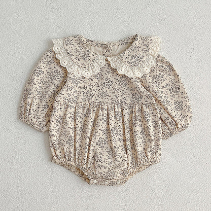MyKids-USA® Adorable Baby Lace Collar Romper And Floral Print Girls’ Dress – Princess Sister Matching Set
