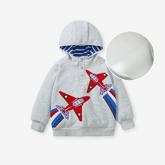 MyKids-USA® Thermal Children’s European And American Style Hooded Outerwear With Fleece – Jets Cartoon Boys’ Hoodie