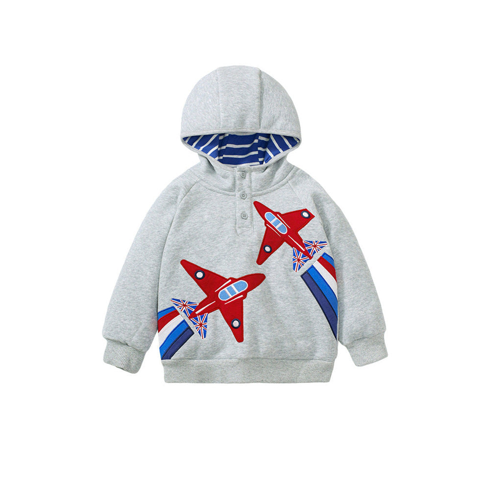 MyKids-USA® Thermal Children’s European And American Style Hooded Outerwear With Fleece – Jets Cartoon Boys’ Hoodie