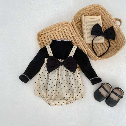 MyKids-USA® For: Polka Dot Overall bodysuit And Long Sleeve Base Layer Top Set