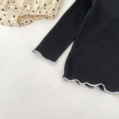 MyKids-USA® For: Polka Dot Overall bodysuit And Long Sleeve Base Layer Top Set