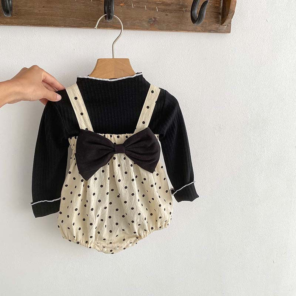 MyKids-USA® For: Polka Dot Overall bodysuit And Long Sleeve Base Layer Top Set