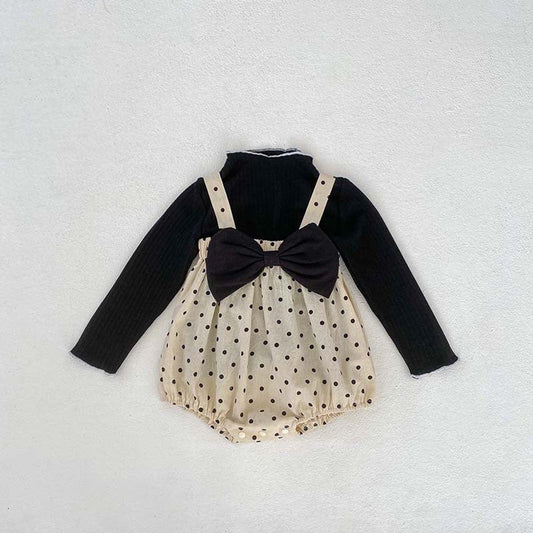 MyKids-USA® For: Polka Dot Overall bodysuit And Long Sleeve Base Layer Top Set