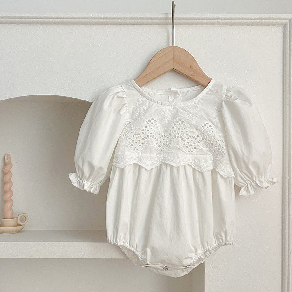MyKids-USA® Baby bodysuit or Dress For Girls With White Lace Trim – Princess Sister Matching