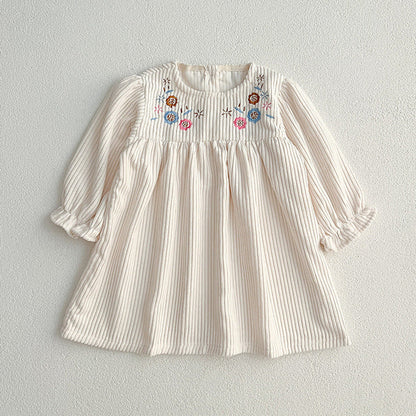 MyKids-USA® Baby bodysuit or Dress For Girls With Long Sleeves And Embroidered Flowers